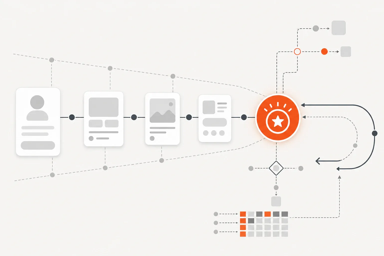 Onboarding event path highlights first value, segmentation, cohorts, and the improvement loop