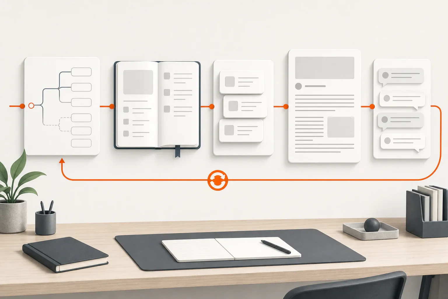 Connected founder workflow for journeys, context, content, SEO, and follow-up